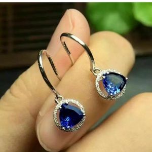 Gorgeous 925SilverDrop Earrings Women BlueSapphire